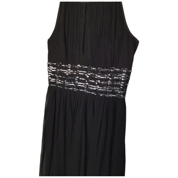Adrianna Papell Evening Silk Beaded Sequined Sleeveless Cocktail Dress Black 6 - Picture 4 of 13